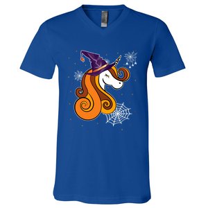 Funny Unicorn Face Witch Hat Cute Halloween Costume Gift V-Neck T-Shirt