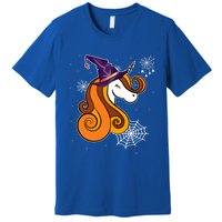 Funny Unicorn Face Witch Hat Cute Halloween Costume Gift Premium T-Shirt