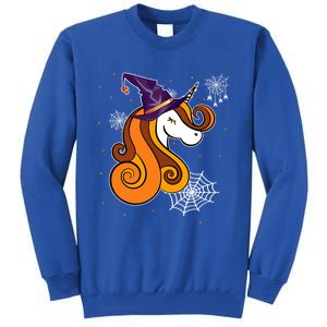 Funny Unicorn Face Witch Hat Cute Halloween Costume Gift Tall Sweatshirt