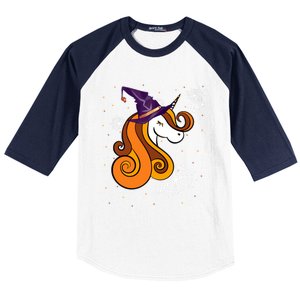 Funny Unicorn Face Witch Hat Cute Halloween Costume Gift Baseball Sleeve Shirt