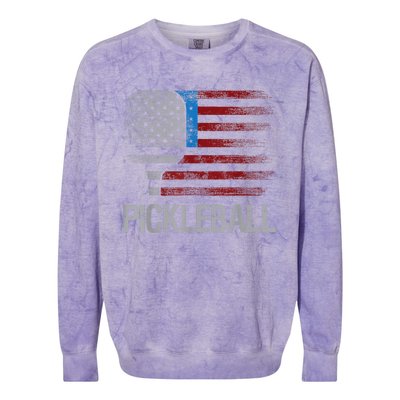 Funny Us Flag Pickleball Player Paddleball Lover Colorblast Crewneck Sweatshirt