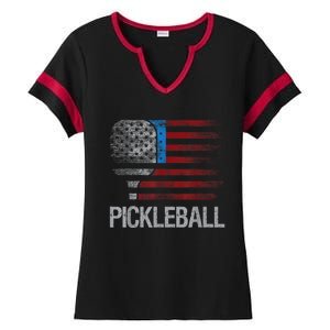 Funny Us Flag Pickleball Player Paddleball Lover Ladies Halftime Notch Neck Tee