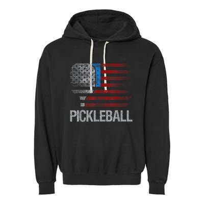 Funny Us Flag Pickleball Player Paddleball Lover Garment-Dyed Fleece Hoodie