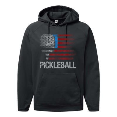 Funny Us Flag Pickleball Player Paddleball Lover Performance Fleece Hoodie