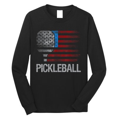 Funny Us Flag Pickleball Player Paddleball Lover Long Sleeve Shirt