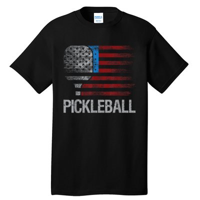 Funny Us Flag Pickleball Player Paddleball Lover Tall T-Shirt