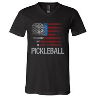 Funny Us Flag Pickleball Player Paddleball Lover V-Neck T-Shirt