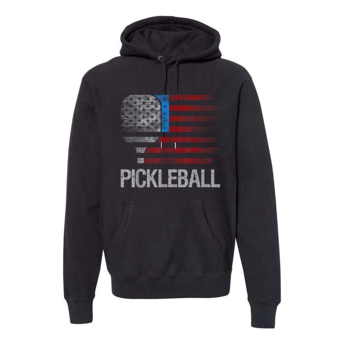 Funny Us Flag Pickleball Player Paddleball Lover Premium Hoodie