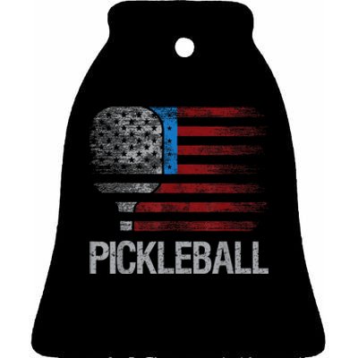 Funny Us Flag Pickleball Player Paddleball Lover Ceramic Bell Ornament