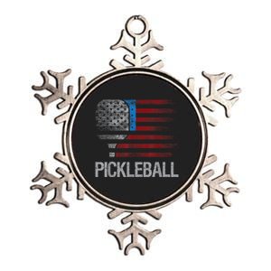 Funny Us Flag Pickleball Player Paddleball Lover Metallic Star Ornament