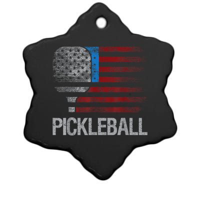 Funny Us Flag Pickleball Player Paddleball Lover Ceramic Star Ornament