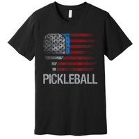 Funny Us Flag Pickleball Player Paddleball Lover Premium T-Shirt