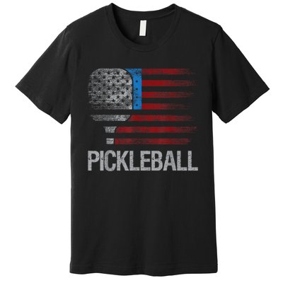 Funny Us Flag Pickleball Player Paddleball Lover Premium T-Shirt