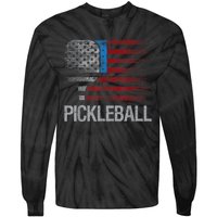 Funny Us Flag Pickleball Player Paddleball Lover Tie-Dye Long Sleeve Shirt