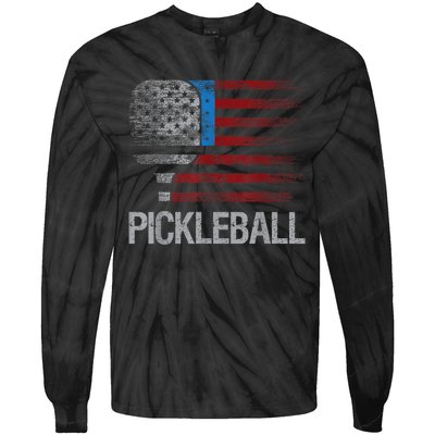 Funny Us Flag Pickleball Player Paddleball Lover Tie-Dye Long Sleeve Shirt