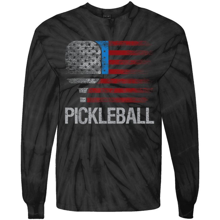 Funny Us Flag Pickleball Player Paddleball Lover Tie-Dye Long Sleeve Shirt