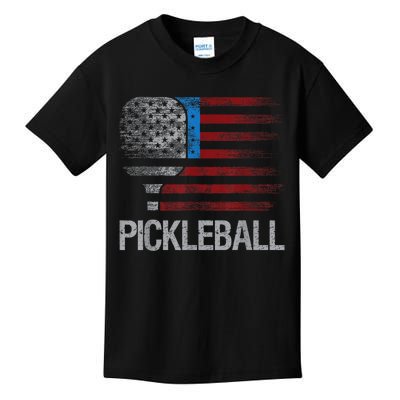 Funny Us Flag Pickleball Player Paddleball Lover Kids T-Shirt