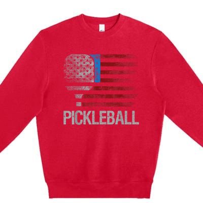 Funny Us Flag Pickleball Player Paddleball Lover Premium Crewneck Sweatshirt