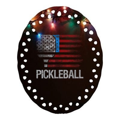 Funny Us Flag Pickleball Player Paddleball Lover Ceramic Oval Ornament