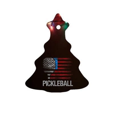 Funny Us Flag Pickleball Player Paddleball Lover Ceramic Tree Ornament