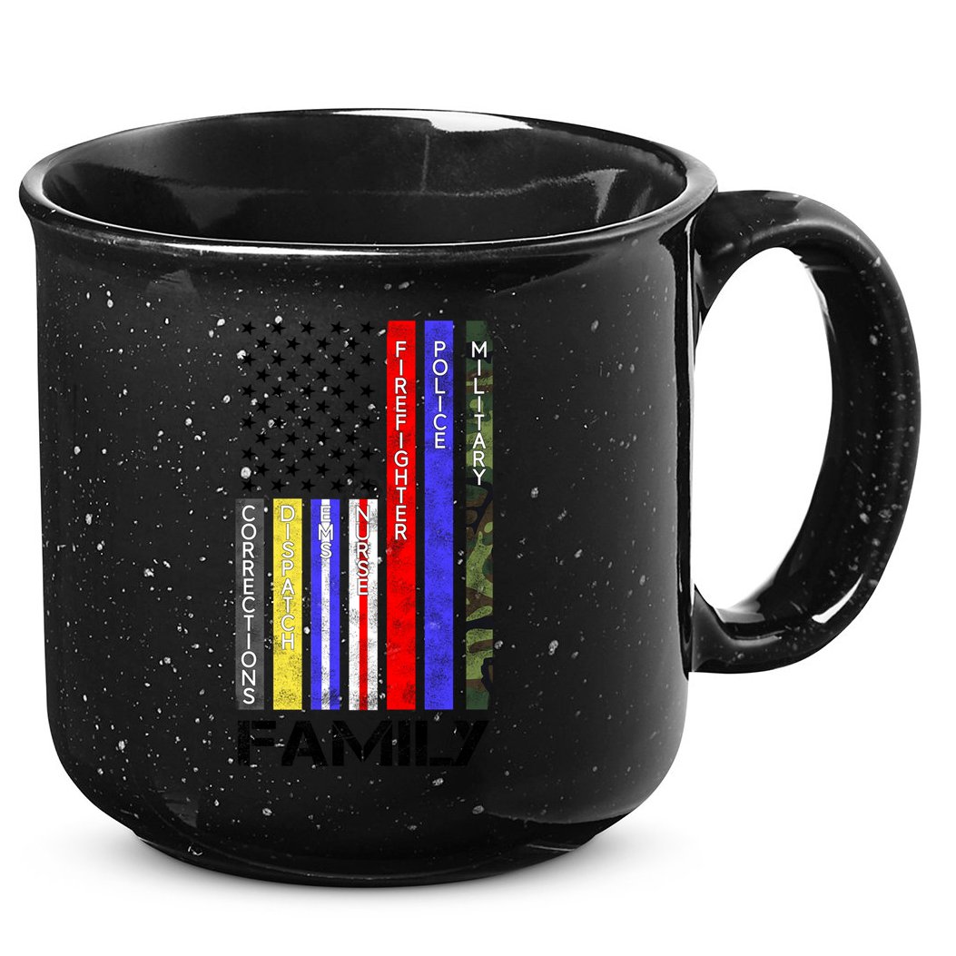 Family Usa Flag Thin Line Military Police Nurse Ems Dispatch Gift 15oz Campfire Ceramic Mug