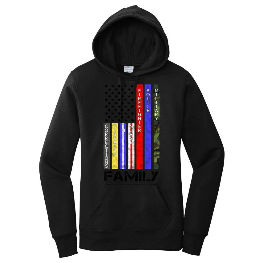 Family Usa Flag Thin Line Military Police Nurse Ems Dispatch Gift Women's Pullover Hoodie
