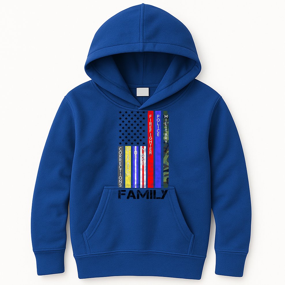 Family Usa Flag Thin Line Military Police Nurse Ems Dispatch Gift Kids Hoodie