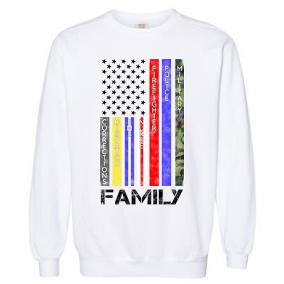 Family Usa Flag Thin Line Military Police Nurse Ems Dispatch Gift Garment-Dyed Sweatshirt