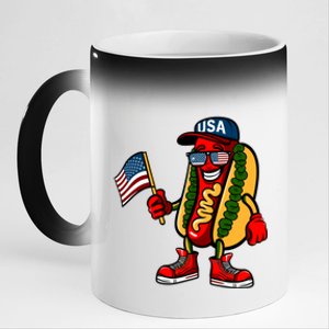 Fun Usa Flag Patriotic Hot Dog Gift 11oz Black Color Changing Mug