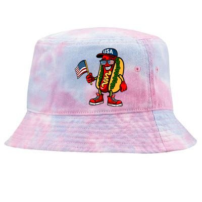 Fun Usa Flag Patriotic Hot Dog Gift Tie-Dyed Bucket Hat