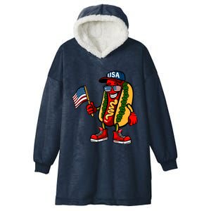 Fun Usa Flag Patriotic Hot Dog Gift Hooded Wearable Blanket