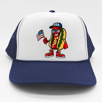 Fun Usa Flag Patriotic Hot Dog Gift Trucker Hat