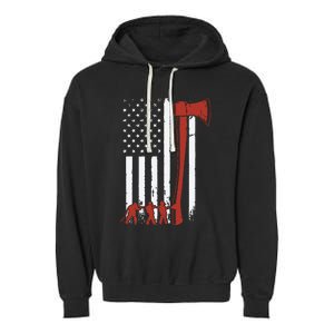 Firefighter USA Flag Funny Firemen Fire Truck Graphic Garment-Dyed Fleece Hoodie