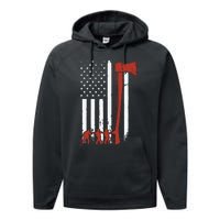 Firefighter USA Flag Funny Firemen Fire Truck Graphic Performance Fleece Hoodie