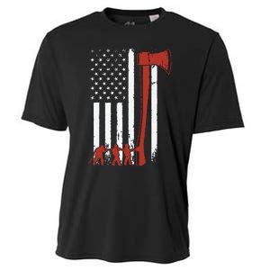 Firefighter USA Flag Funny Firemen Fire Truck Graphic Cooling Performance Crew T-Shirt