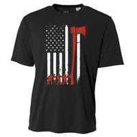 Firefighter USA Flag Funny Firemen Fire Truck Graphic Cooling Performance Crew T-Shirt