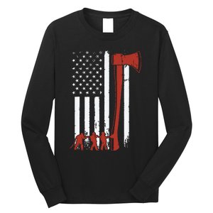 Firefighter USA Flag Funny Firemen Fire Truck Graphic Long Sleeve Shirt