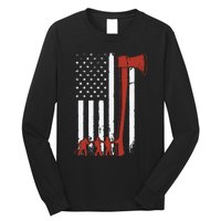 Firefighter USA Flag Funny Firemen Fire Truck Graphic Long Sleeve Shirt