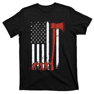 Firefighter USA Flag Funny Firemen Fire Truck Graphic T-Shirt