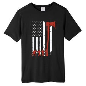 Firefighter USA Flag Funny Firemen Fire Truck Graphic Tall Fusion ChromaSoft Performance T-Shirt