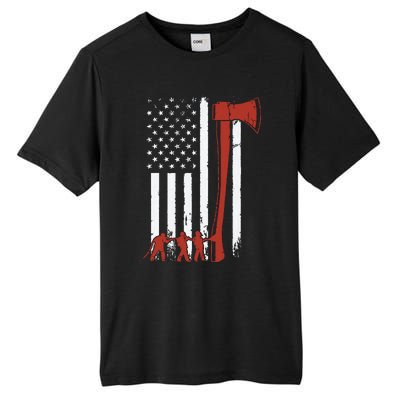 Firefighter USA Flag Funny Firemen Fire Truck Graphic Tall Fusion ChromaSoft Performance T-Shirt