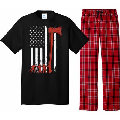 Firefighter USA Flag Funny Firemen Fire Truck Graphic Pajama Set