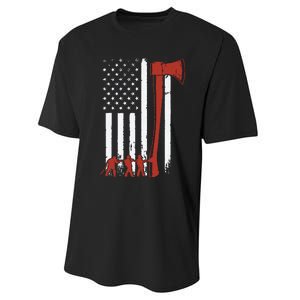 Firefighter USA Flag Funny Firemen Fire Truck Graphic Performance Sprint T-Shirt