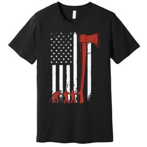 Firefighter USA Flag Funny Firemen Fire Truck Graphic Premium T-Shirt