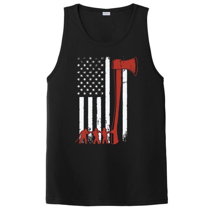 Firefighter USA Flag Funny Firemen Fire Truck Graphic PosiCharge Competitor Tank