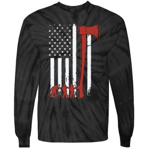 Firefighter USA Flag Funny Firemen Fire Truck Graphic Tie-Dye Long Sleeve Shirt