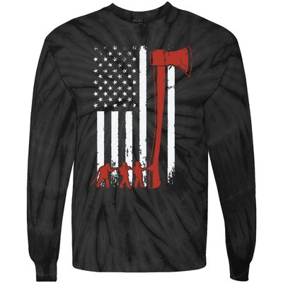 Firefighter USA Flag Funny Firemen Fire Truck Graphic Tie-Dye Long Sleeve Shirt