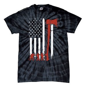 Firefighter USA Flag Funny Firemen Fire Truck Graphic Tie-Dye T-Shirt