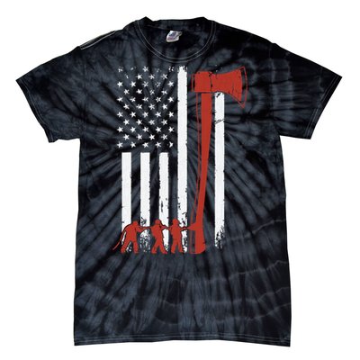 Firefighter USA Flag Funny Firemen Fire Truck Graphic Tie-Dye T-Shirt