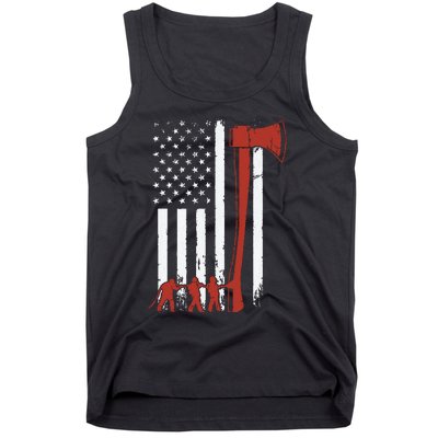 Firefighter USA Flag Funny Firemen Fire Truck Graphic Tank Top